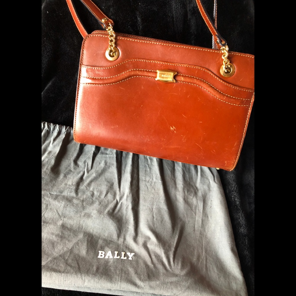 Bally Brown Leather Handbag with Gold Chain Straps